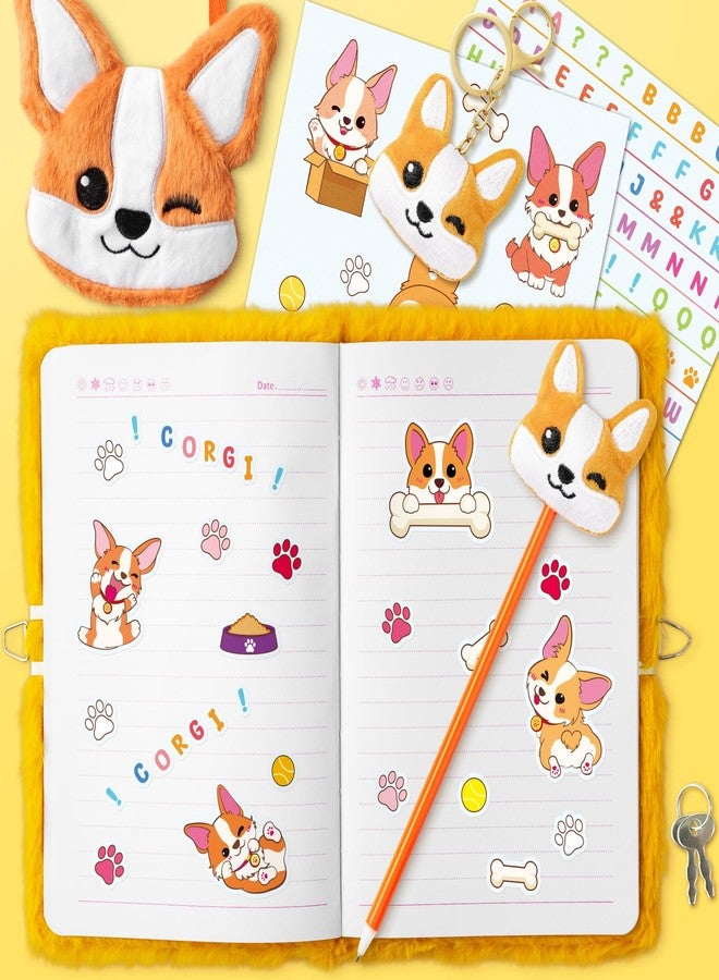 سي واي 2 سايد مجموعة مذكرات كلب كورجي من CY2SIDE - 6 قطع: مذكرات كورجي مع قفل ومفاتيح للبنات، مجموعة مذكرات سرية قطيفة على شكل كلب كورجي للكتابة، اصنعي دفتر قصاصاتك الخاص بك مع أفكار الحرف اليدوية كهدية للفتيات المراهقات - Image 4